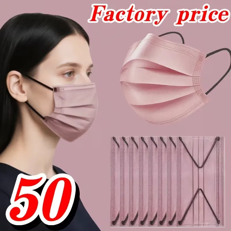 Pink Disposable 4-Layer Polyester Face Masks (Non-Medical) 10/50 PCS