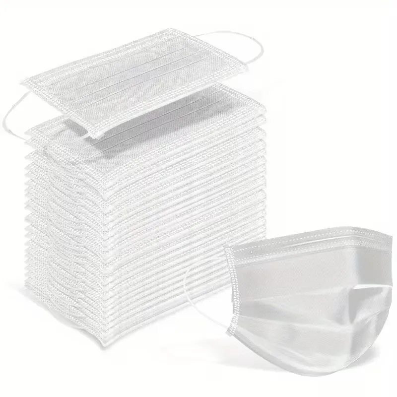 White Disposable 3-Ply Non-Woven Face Masks with Ear Loops 100 PCS