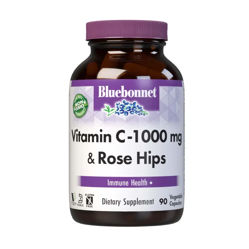 Bluebonnet Vitamin C 1000 mg mit Hagebutten, 90 pflanzliche Kapseln