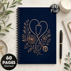 Elegantes Spiralnotizbuch mit floralem Stethoskop-Motiv