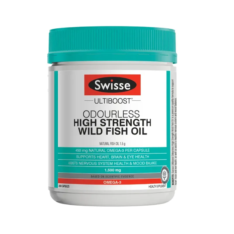 Swisse Ultiboost Geruchsneutrales, hochkonzentriertes Wildfischöl, 200 Kapseln